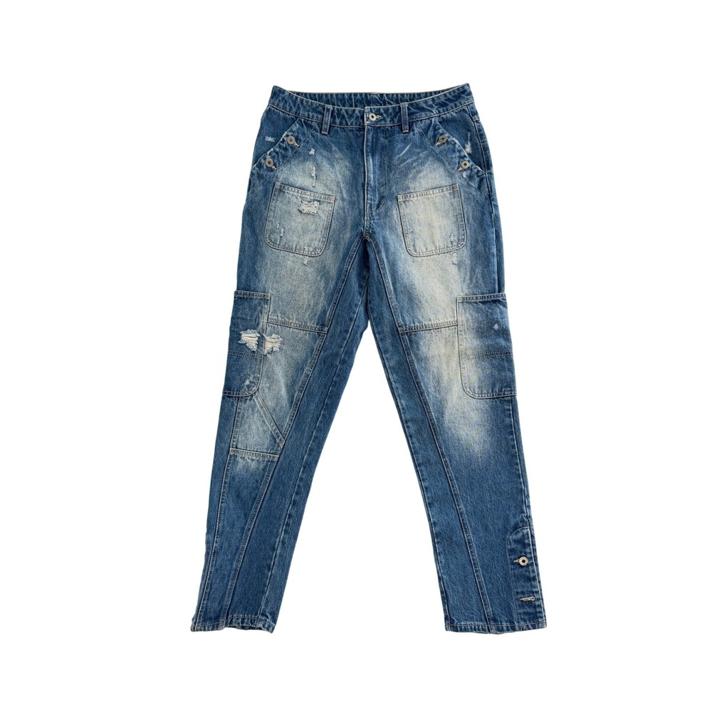 Cross Colours Atelier Blue Distressed Carpenter Jeans Mid Rise 90s Streetwear - Picture 2 of 12